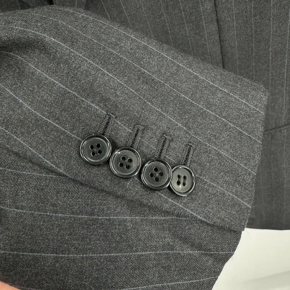 ERMENEGILDO ZEGNA Gray 2 Button Pinstripe Trofeo Australian Wool Blazer 46R 56R
